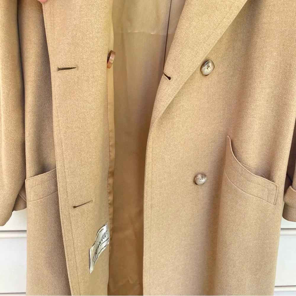Fleurette Of California Camel Hair Double Breasted Long Trench Coat Tan L Work - Picture 8 of 14
